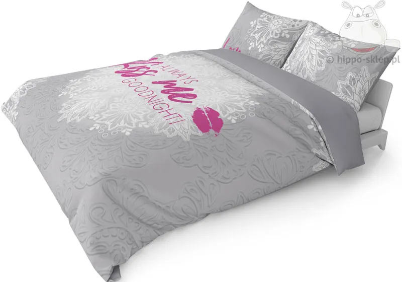 Szary komplet pościeli z różowymi napisami kolekcja Holland