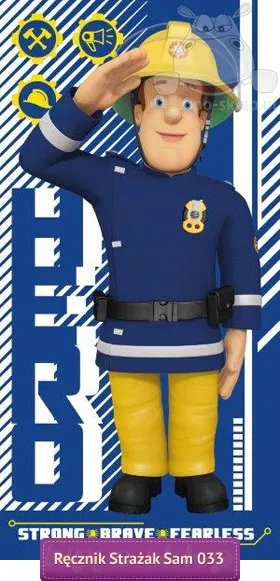 Plażowy i kąpielowy ręcznik z bohaterskim Strażakiem Sam-em 70x140, niebieski
