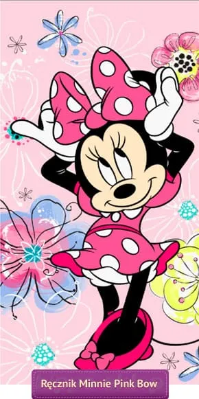 Ręcznik plażowy Myszka Minnie w kwiaty 70x140, różowy