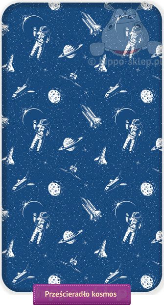Bawełniane prześcieradło z motywem kosmosu 90x200, niebieskie