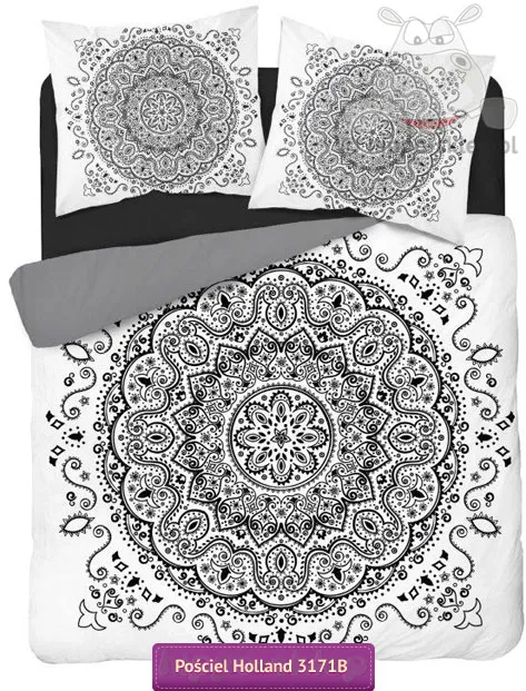 Pościel w mandale na łóżko małżeńskie 220x200 lub 200x200, czarno-biała