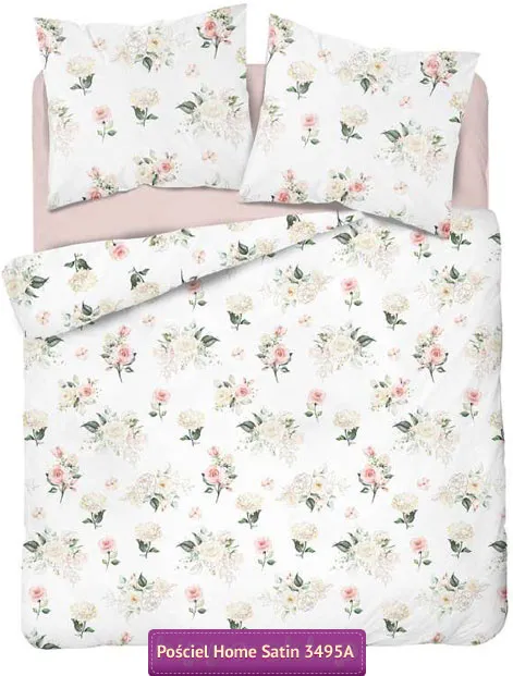 Pościel bawełna satynowa w róże 160x200, 150x200, 140x200, biała