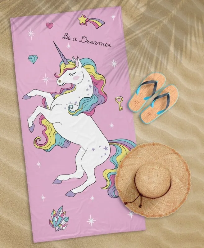 Ręcznik plażowy z motywem jednorożca z kolorową grzywą
