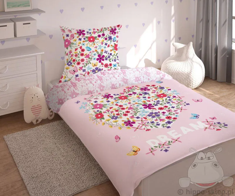 Świecąca pościel w kwiaty 150x200 cm, dla dziewczynki