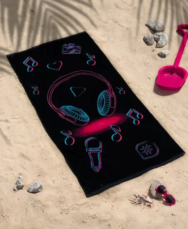 Muzyczny ręcznik dla dzieci i nastolatków, fioletowo-czarny