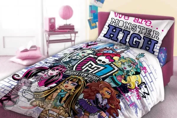 Komplet pościeli Monster High 061 biało fioletowa 160x200