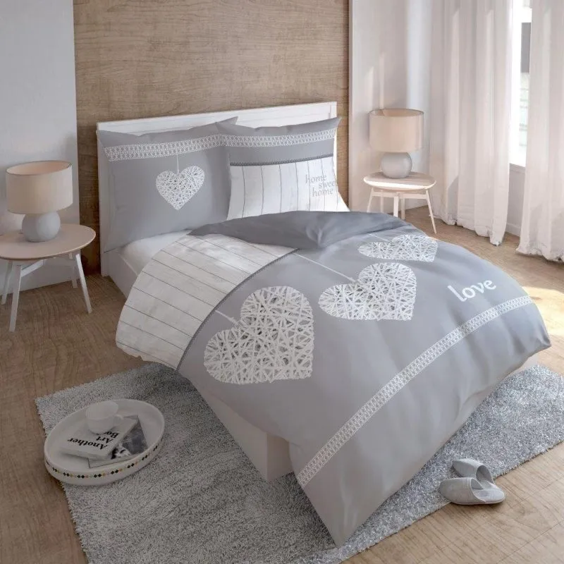 Rustykalna pościel Love szara 200x220
