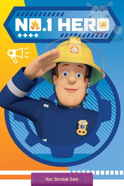 Koc polarowy Strażak Sam Hero 100x150 cm, niebiesko-żółty