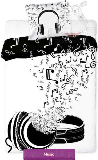 Młodzieżowa pościel muzyczna 140x200 i 150x200, czarno-biała