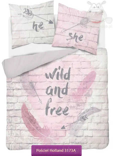 Bawełniana pościel On i Ona 160x200 lub 180x200, różowo-szara