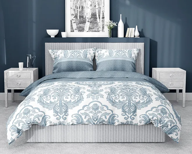 Klasyczna pościel satynowa z motywem roślinnym akantu 180x200 + 2x 70x80