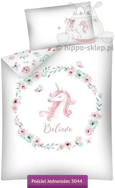 Pościel bambusowa jednorożec do łóżeczka 100x135 cm, biała
