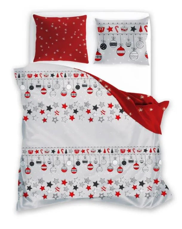 Pościel z ozdobami choinkowymi czerwono-szara 140x200, 150x200, 160x200
