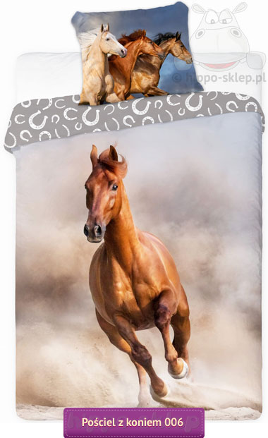 Beżowa pościel z koniem - Horses 160x200, 150x200, 140x200