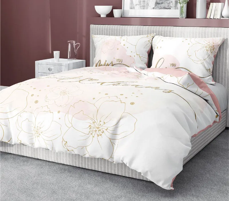 Małżeńska pościel słodkich snów ze złotymi napisami