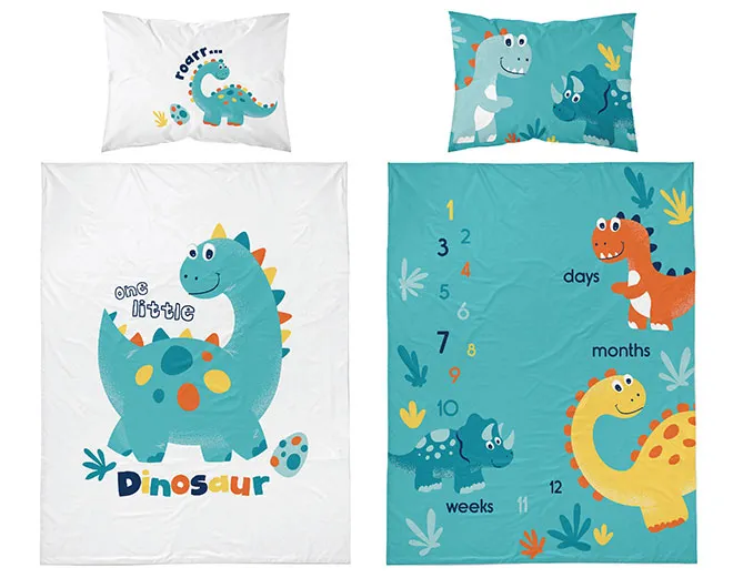 Dwustronna pościel Dinozaury z metryczką 100x135