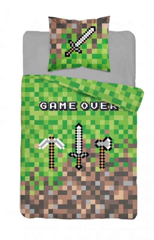 Pościele z pikselami z Minecrafta i napisem Game over 120x160 lub 100x160,