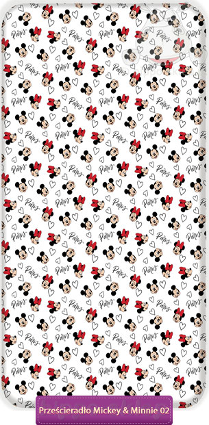 Prześcieradło Myszka Mickey i Minnie Disney 90x200, białe