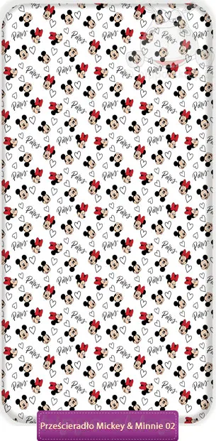 Prześcieradło Myszka Mickey i Minnie Disney 90x200, białe