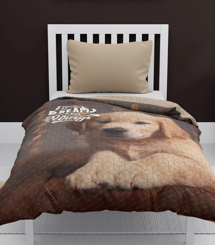 Narzuta z psem dla dzieci, młodzieży i dorosłych, 170x210, brązowa