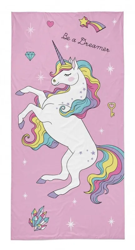 Różowy ręcznik plażowy i kąpielowy z jednorożcem 70x140 cm