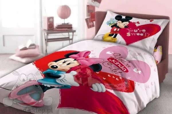 Bawełniana pościel z Myszką Minnie i Miki 140x200 dla dziewczynki