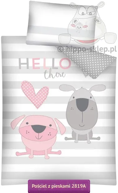 Mała pościel z pieskami różowo-szara 130x90, 100x135 i 90x120