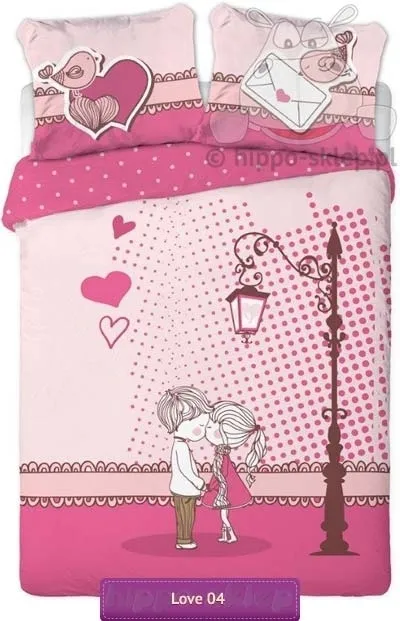 Pościel młodzieżowa z parą na Walentynki 160x200 i 140x200, różowa