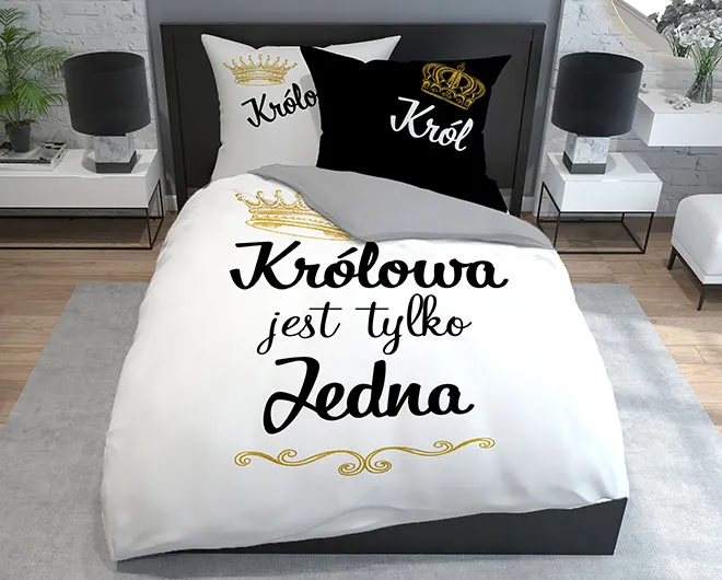 Czarno-białe pościele dla par z napisami 220x200 lub 200x200
