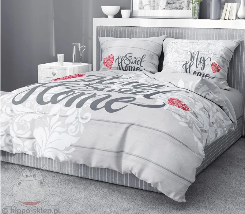 Pościel holenderska dwuosobowa z napisami 200x200 lub 220x200, szara
