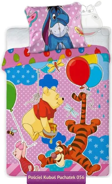 Różowa pościel z Kubusiem Puchatek i przyjaciele, w baloniki, 100x135, 90x130 i 90x120
