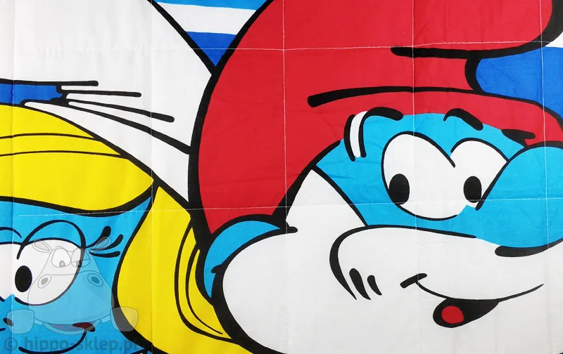 Narzuta Papa Smerf i Smerfy niebieska - nadruk i pikowanie