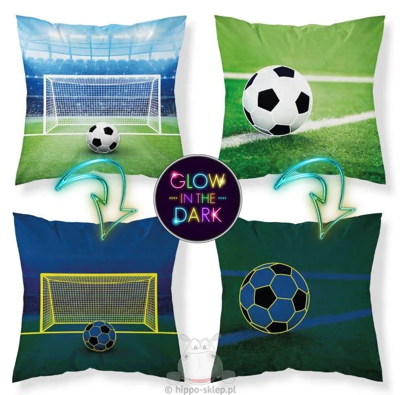 Świecąca poduszka dekoracyjna / powłoczka z motywem piłki i boiska piłkarskiego