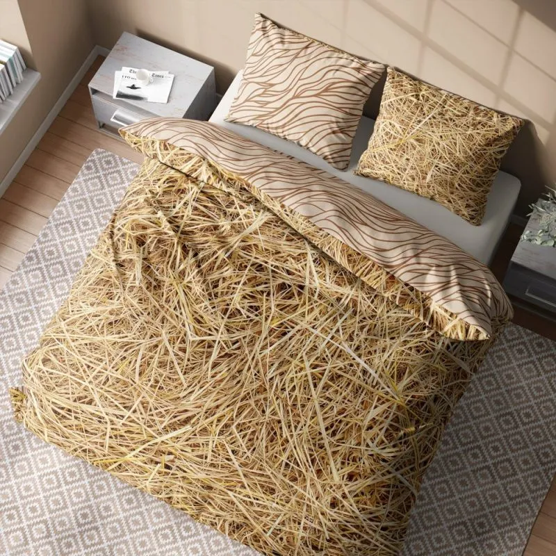 Komplet pościeli z motywem słomy Natural 200x200 i 200x220