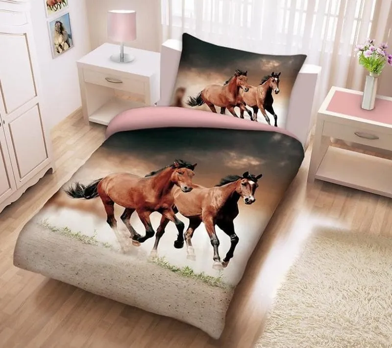 Pościel Konie brązowa 135x200