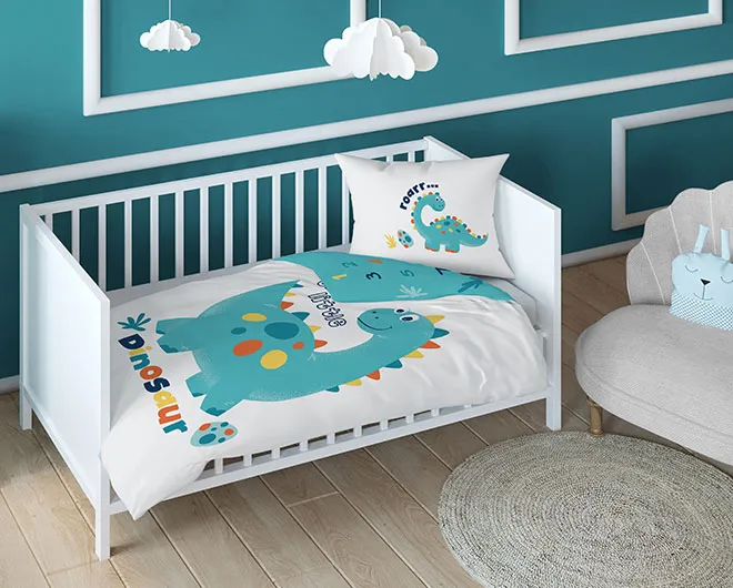 Bambusowa pościel dla niemowlaków z dinozaurami  80x120