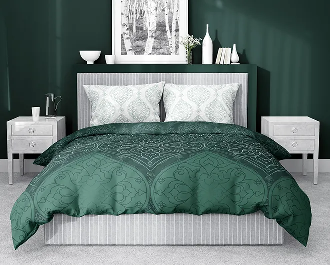 Zielone pościele Home Satin w ornamenty 200x200 + 2x 50x60 cm