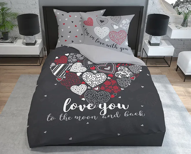 Pościel w serduszka dla dwojga 200x200 lub 180x200