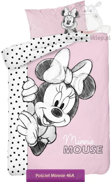 Mała pościel z Myszka Minnie w groszki 100x135, różowo-szara