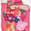 Pościel Świnka Peppa w kolorowe kwiatki 140x200 - 160x200, różowa