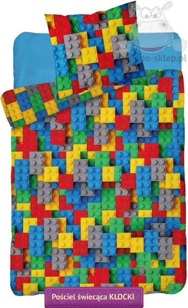 Bawełniana pościel w klocki świecąca w nocy 160x200 lub 135x200