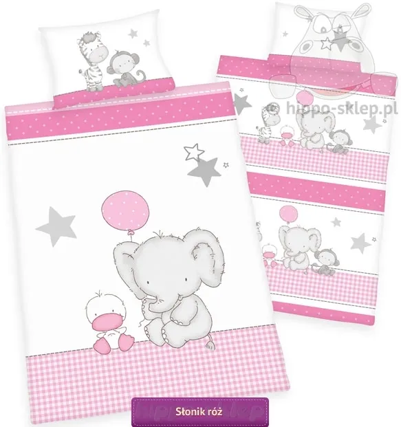 Mała pościel dziecięca ze słonikiem 80x120 lub 90x120 cm