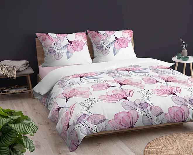 Komplet pościeli satynowej w kwiaty 180x200