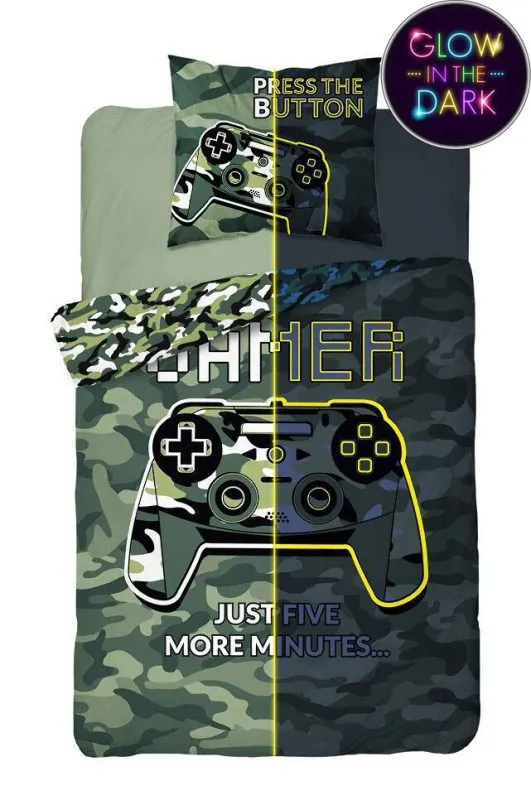 Pościel Gamer moro świecąca 160x200, panterka wojskowa