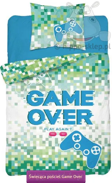 Pościel świecąca Game Over 140x200 160x200 lub 150x200, zielono-niebieska