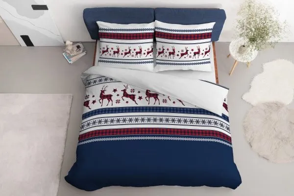 Czerwono-niebiesko-biała pościel świąteczna 140x200