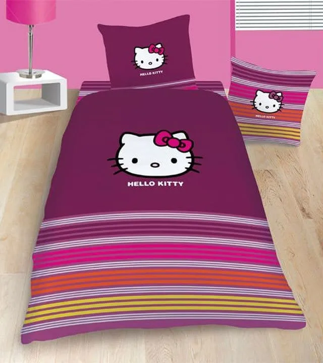 Pościel Hello Kitty fioletowa w paski 150x200 i 160x200