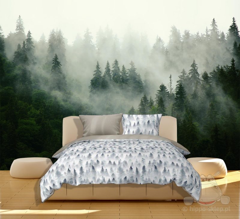 Poszwa na kołdrę i poszewki na poduszkę zimowy las we mgle