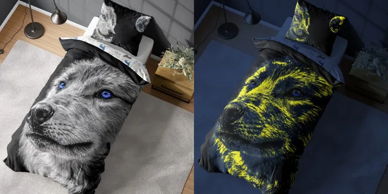 Pościel świecąca w ciemności z motywem wilka 160x200, 135x200