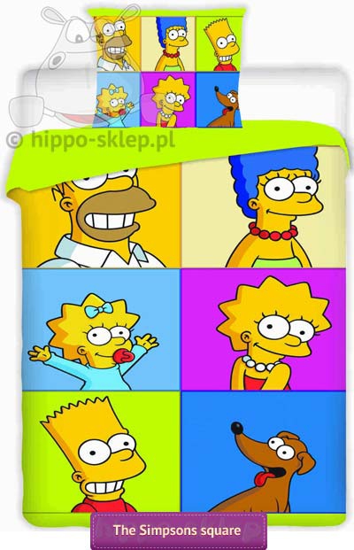 Pościel Rodzina Sipsonów 140x200 limonkowa Homer & Marge, Bart Lisa Meggie